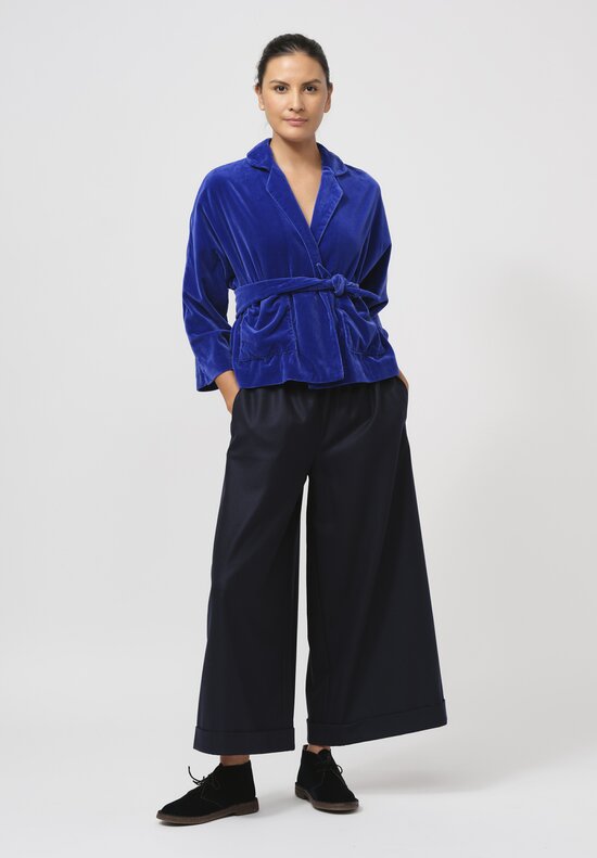 Daniela Gregis Wool Wide Leg Tasche Pigiama Pants in Blue Navy	