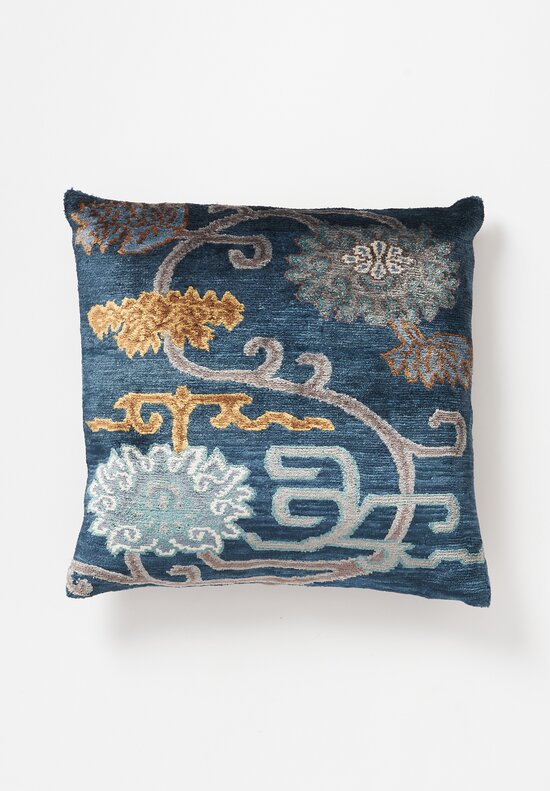 Tibet Home Hand Knotted & Woven Square Pillow in Chenden Blue	