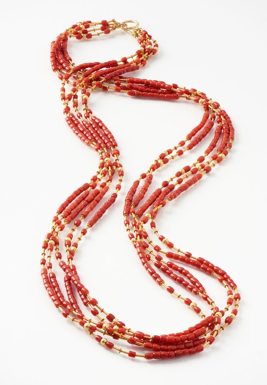 Greig Porter 18K Gold, 5 Strand Italian Coral Necklace