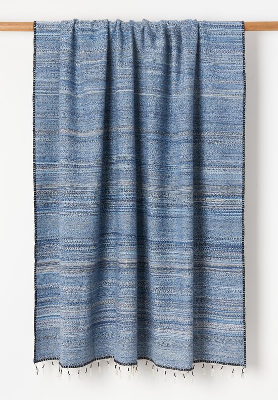 Umrao Cashmere/Silk 8-Ply Twisted Yarn Throw in Blue Abrasion	