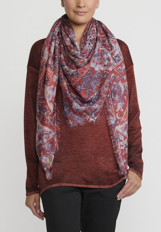 Alonpi Cashmere Printed Square Scarf in Red	