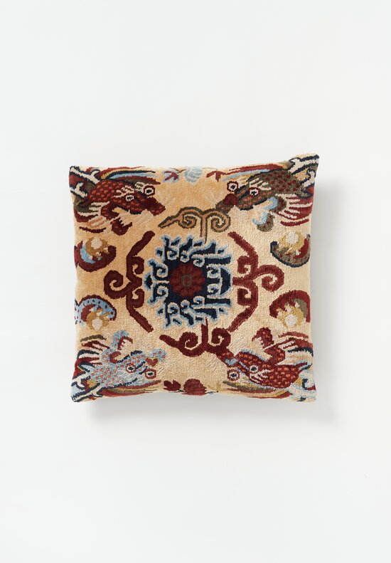 Tibet Home Hand Knotted & Woven Square Pillow in New Dragon Beige