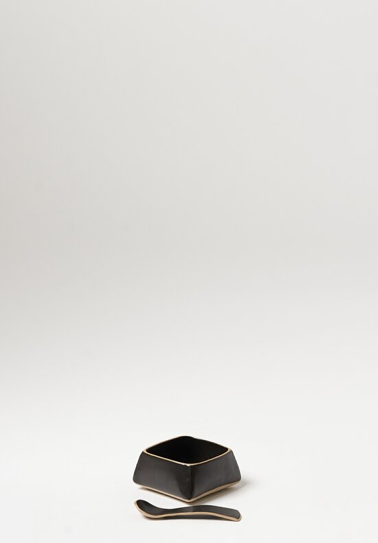 Laurie Goldstein Small Ceramic Salt Cellars with Spoon in Black	
