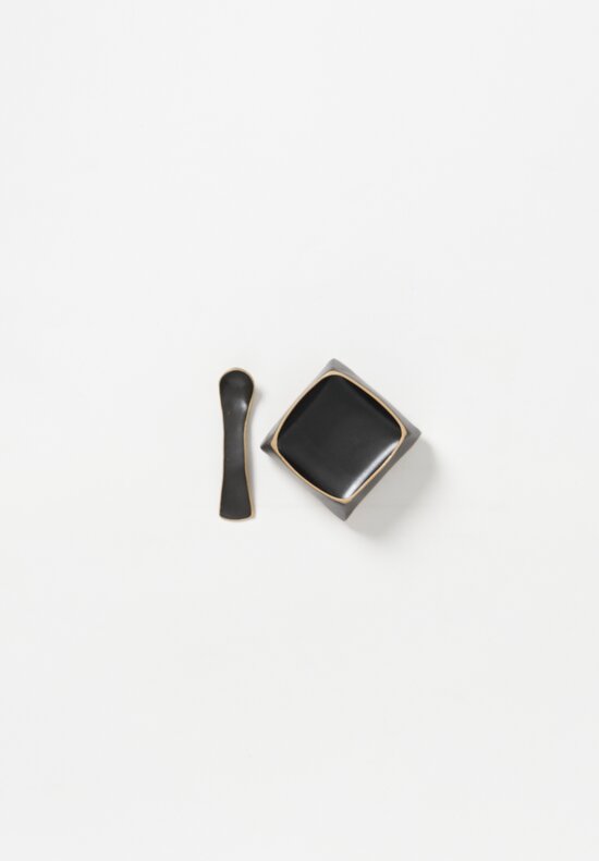 Laurie Goldstein Small Ceramic Salt Cellars with Spoon in Black	
