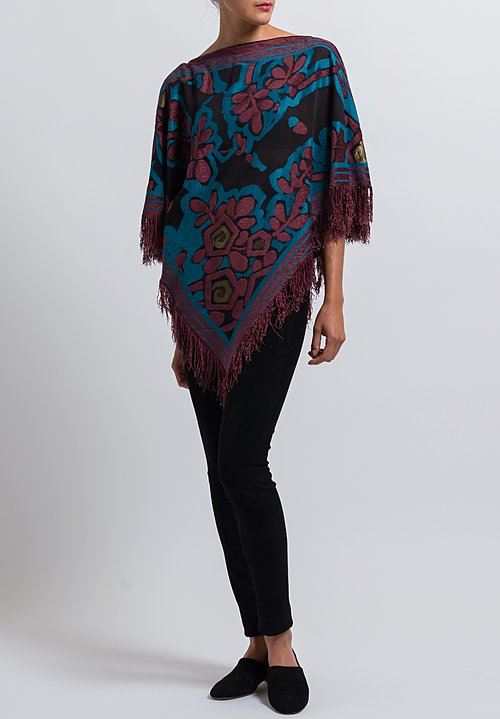 Etro Paisley & Floral Fringe Poncho in Black | Santa Fe Dry Goods ...