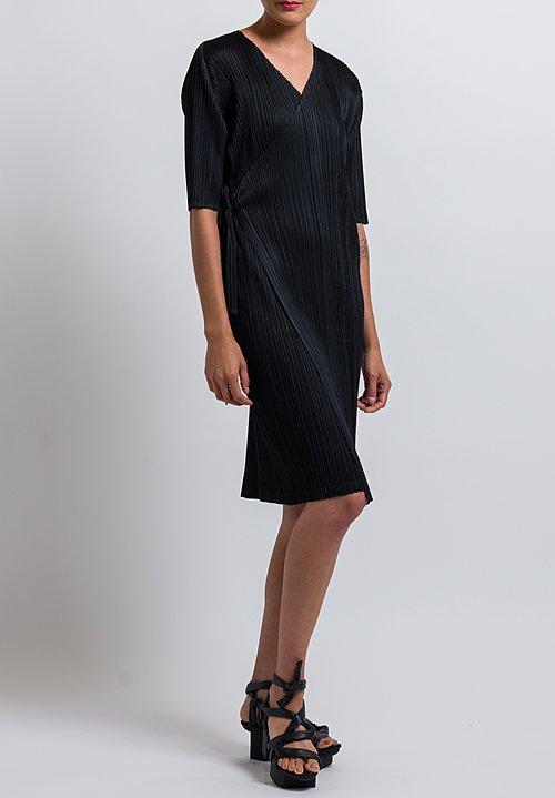 plissé pleated wrap dress