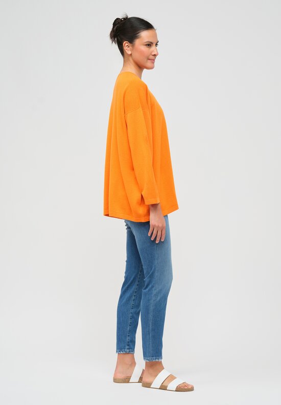 Hania New York Cashmere Long Crewneck Sasha Sweater in Nasturtium Orange	