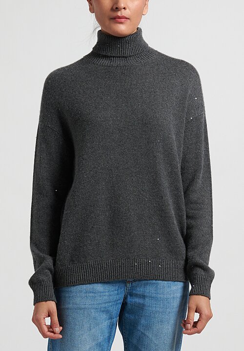 Brunello Cucinelli Sequin Turtleneck Sweater in Grey | Santa Fe Dry ...