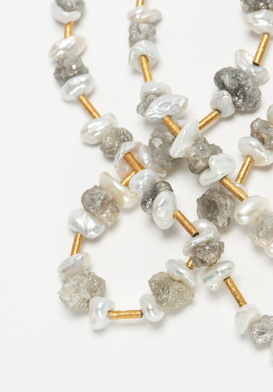 Greig Porter 18K, Raw Diamond, Pearl Short Necklace	