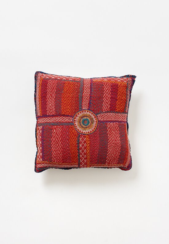 Antique and Vintage Small Banjara Quilted Pillow in Red