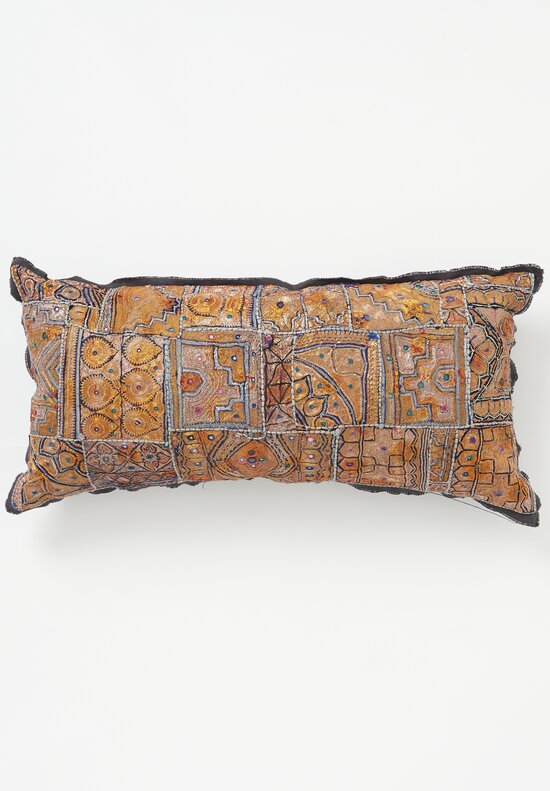 Vintage Banjara Metallic Embroidered XLarge Pillow in Gold II	