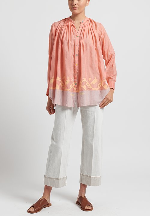 Péro Cotton/ Silk Gathered Button Down Shirt in Pink | Santa Fe Dry ...