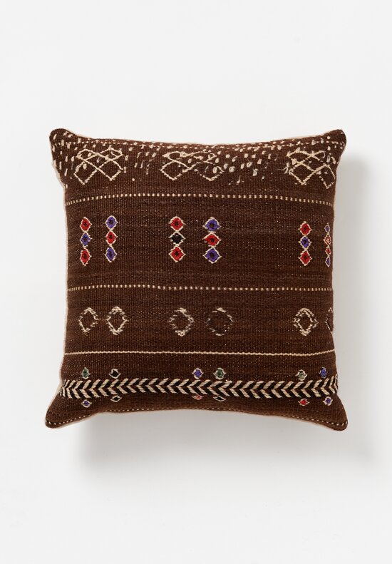 Antique & Vintage Antique and Vintage Wool Hand-Loomed Moroccan Square Pillow in Brown	Wool Vintage Hand-Loomed Moroccan Square Pillow in Brown