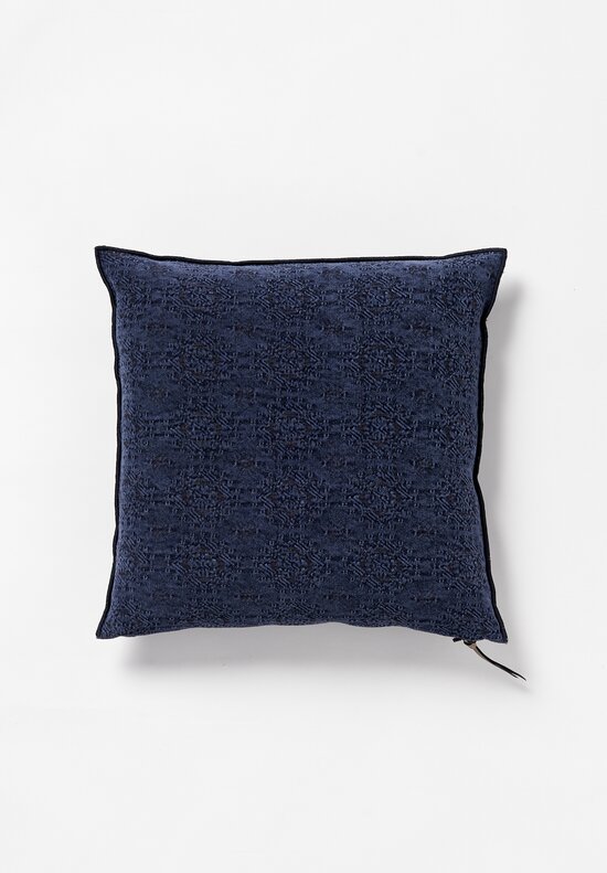 Maison de Vacances Square Stone Washed Jacquard Pillow in Kilim Bleu Nuit