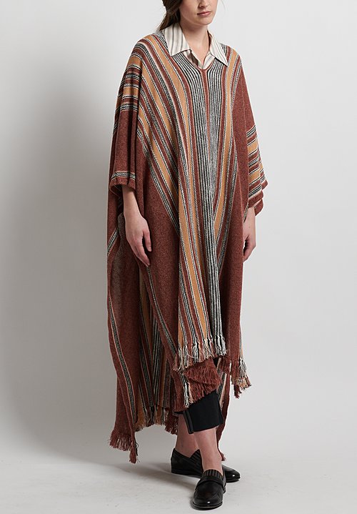 Etro Runway Linen/ Silk / Cotton Knitted Poncho in Chestnut | Santa Fe ...