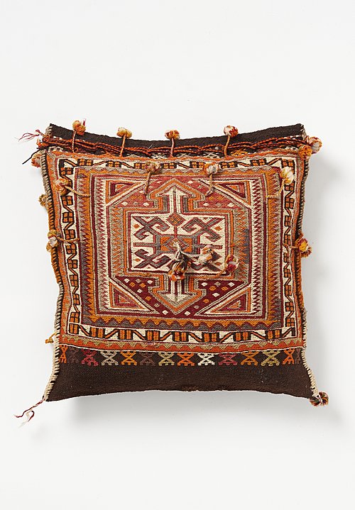 Antique and Vintage Wool/Goat Hair Turkish Soumak Saddlebag Pillow in Orange	