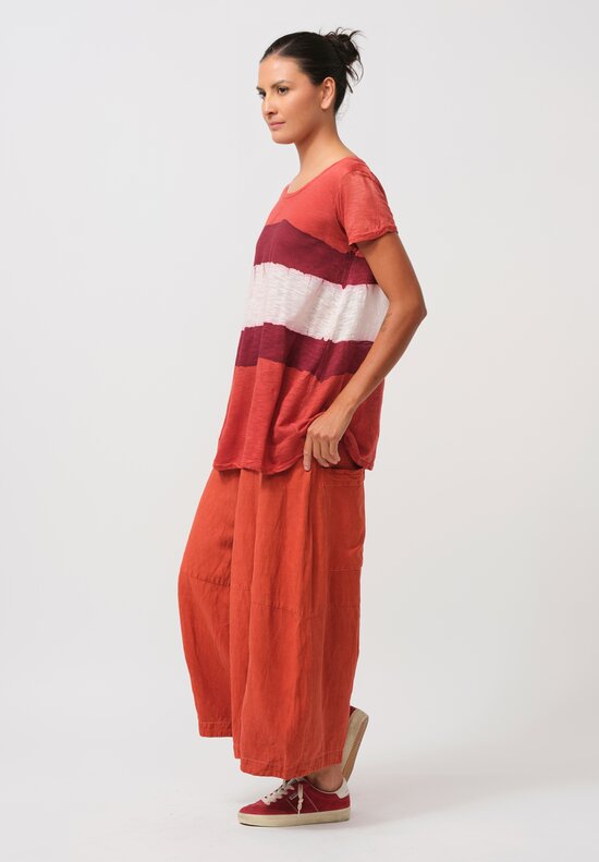 Gilda Midani Pattern-Dyed Short Sleeve Monoprix Tee in Stripes, Burn & Pepper Orange	