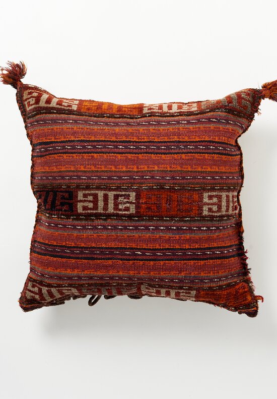 Antique and Vintage Wool Afghan Baluch Banded Pile & Flat Woven Pillow	