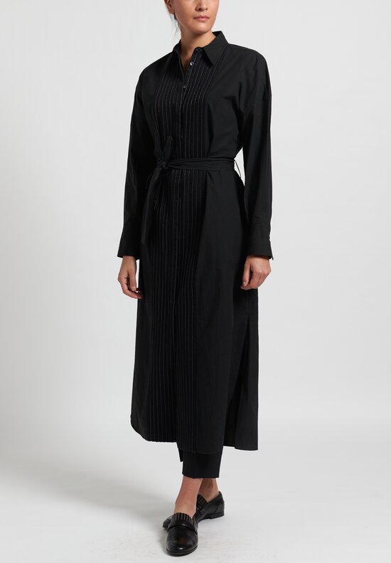 Brunello Cucinelli Pleated Shirt Dress in Black	