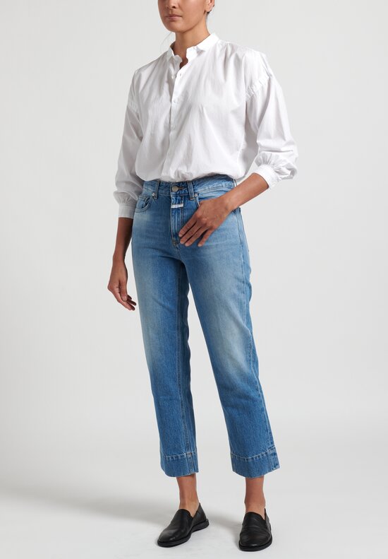 Closed Gloria High Rise Frayed Hem Jeans in Mid Blue	