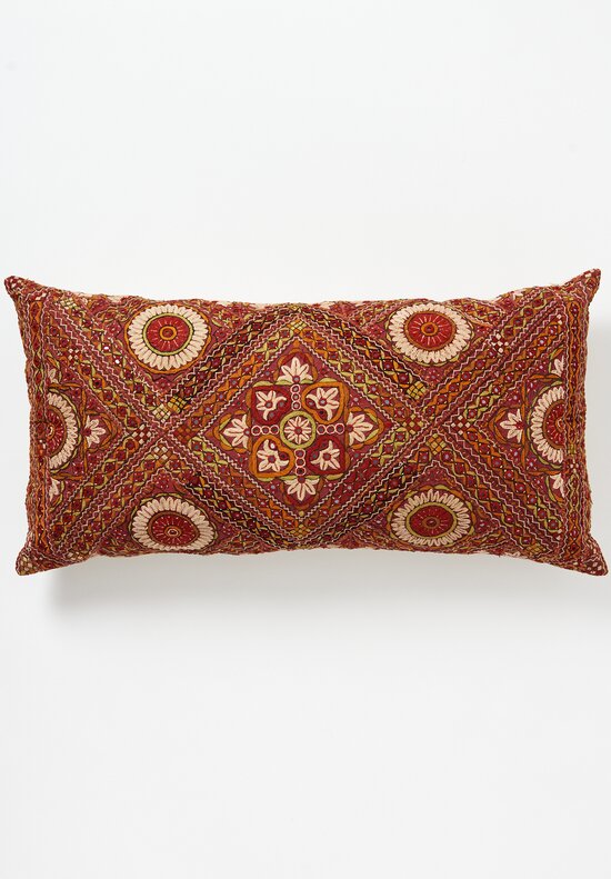 Shobhan Porter Long Embroidered Mirror Indian Pillow Red/ Orange I	