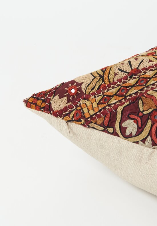 Shobhan Porter Long Embroidered Mirror Indian Pillow Deep Red II	