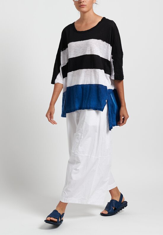 Gilda Midani Pattern Dyed Short Sleeve Super Tee in Stripes Black + Klein + White	