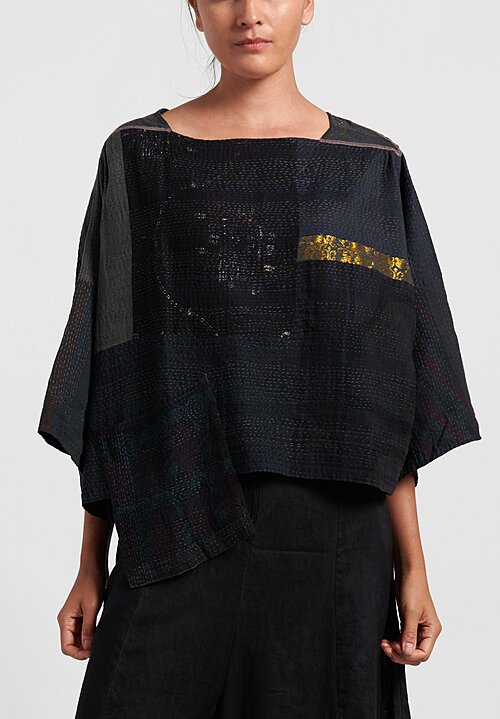 Mieko Mintz 2-Layer Patchwork Crop Top in Black | Santa Fe Dry Goods ...
