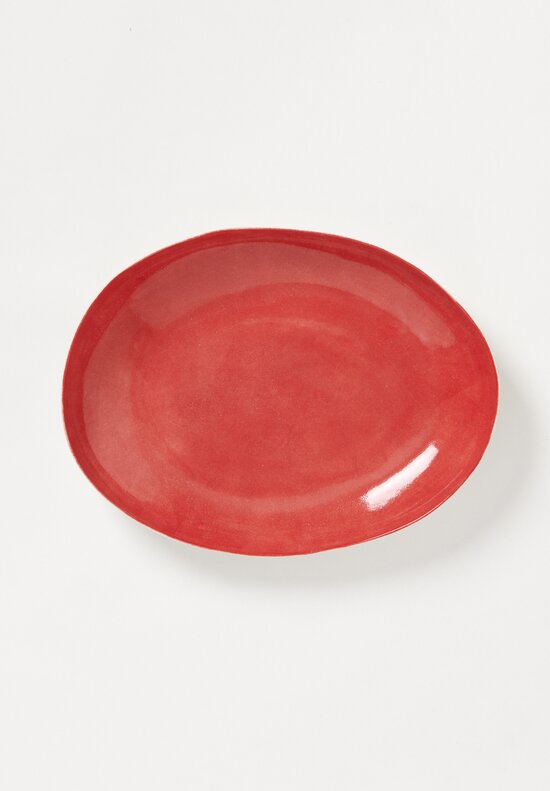 Bertozzi Handmade Porcelain Interior Shallow Oval Platter in Rosso Red