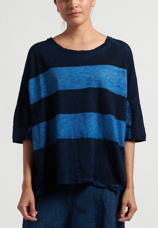 Gilda Midani Pattern Dyed Short Sleeve Super Tee in Stripes Deep Blue/klein