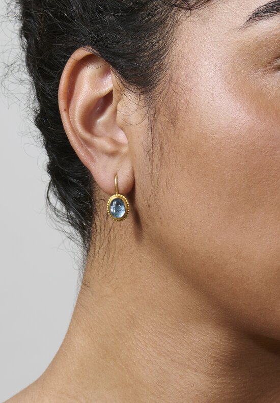 Prounis 22K, Aquamarine Granulated Hook Earrings	