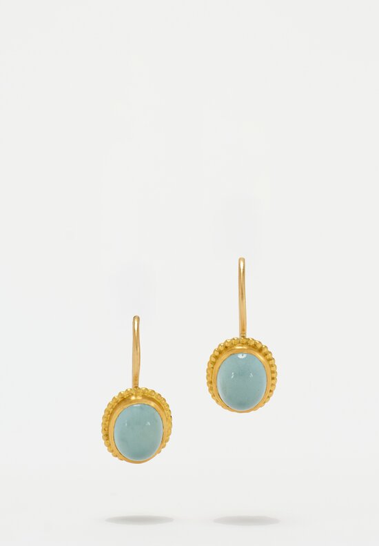 Prounis 22K, Aquamarine Granulated Hook Earrings