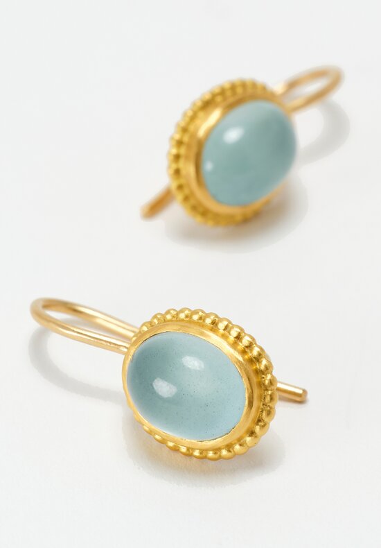 Prounis 22K, Aquamarine Granulated Hook Earrings