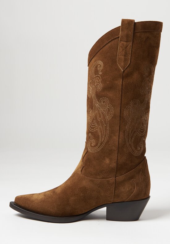 Etro Paisley Embroidered Suede Boots in Brown Santa Fe