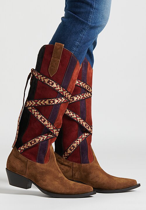 Etro Suede Multicolor Banded Boots	