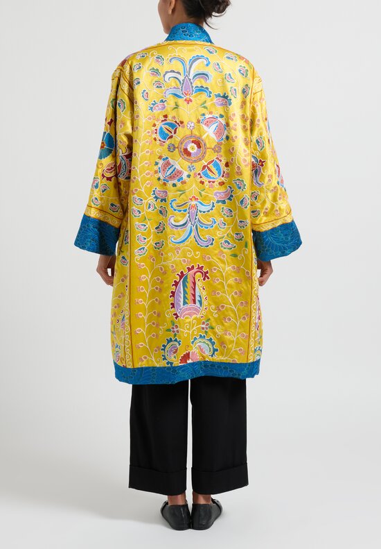 Rianna & Nina Silk One-Of-A-Kind Reversable Kimono Coat in Yellow	