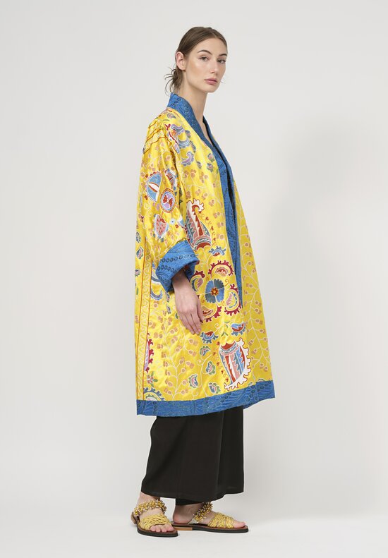 Rianna + Nina One-Of-A-Kind Silk Reversible Kimono Coat in Yellow	