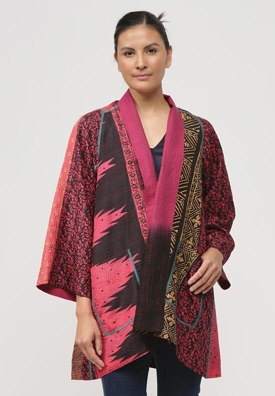 Mieko Mintz Silk & Cotton Ombre Print A-Line Jacket in Gold & Red	