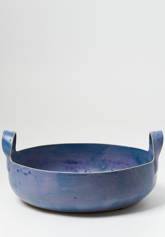 Laurie Goldstein Ceramic Large Oval Basket Bowl Blue	