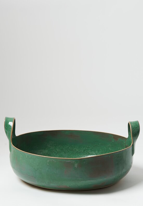 Laurie Goldstein Ceramic Large Oval Basket Bowl Green	
