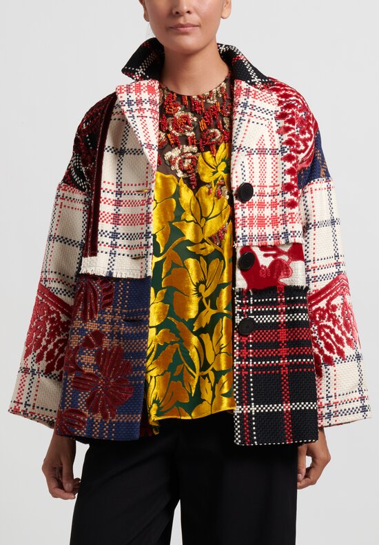 Biyan ''Calice'' Mosaic Tweed Jacket in Red & Ecru	