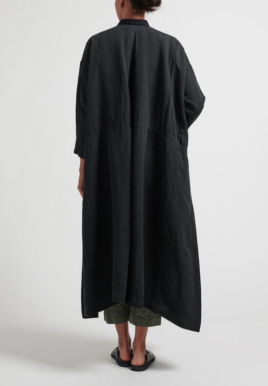 Kaval Front Button Silk Twill Duster Dress in Black	