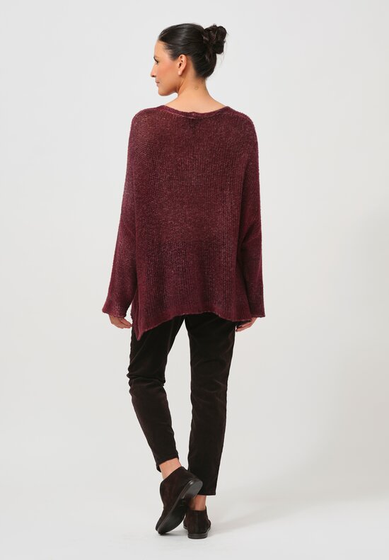 Avant Toi Hand-Painted Loose Knit V-Neck Sweater in Nero Wine Red	