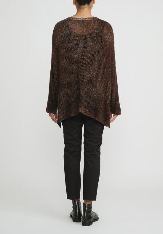 Avant Toi Hand-Painted Loose Knit V-Neck Sweater in Nero Cioccolato Brown