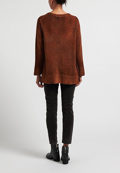 Avant Toi Medium Weight Side Slit Sweater in Nero/ Ocra Orange