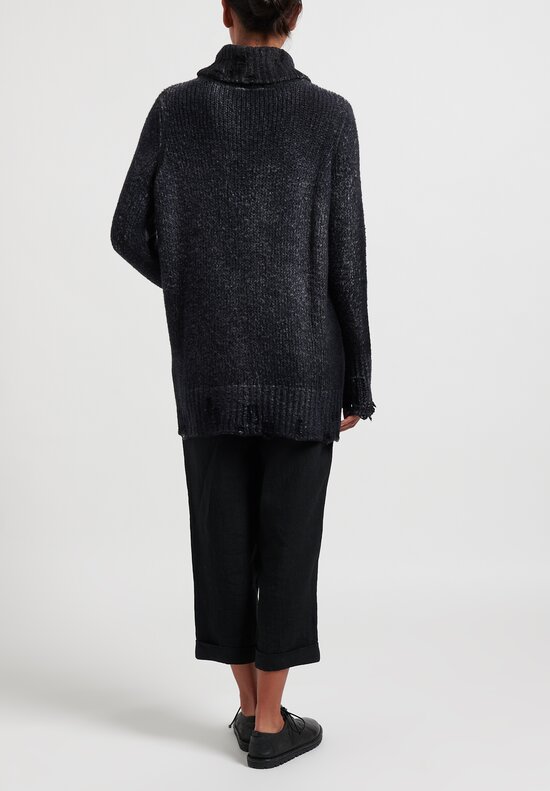 Avant Toi Cashmere/Wool Distressed Cowl Neck Sweater in Nero/ Blue Navy