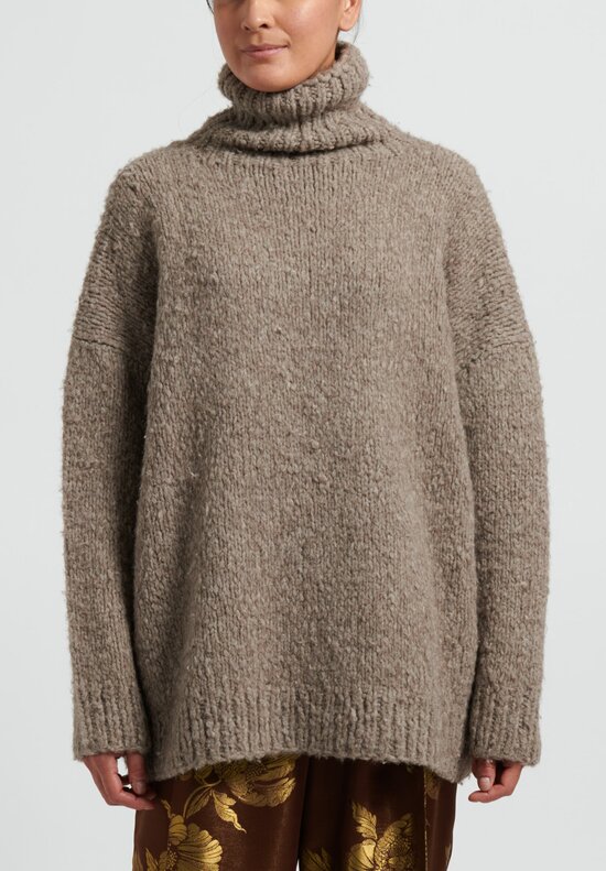Zanini Hand-Knit Yak Turtleneck Sweater in Natural	