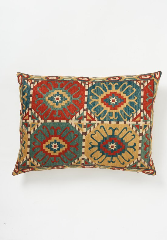 Caucasian Embroidered Karabag Floral Farthing Lumbar Pillow	