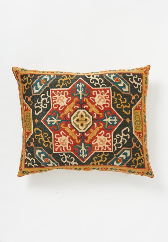 Caucasian Embroidered Karabag Gold Border Rectangle Pillow	