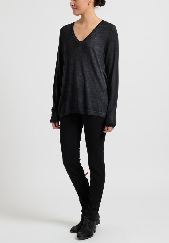 Avant Toi Cashmere/ Silk Hand-Painted V-Neck Sweater	in Nero